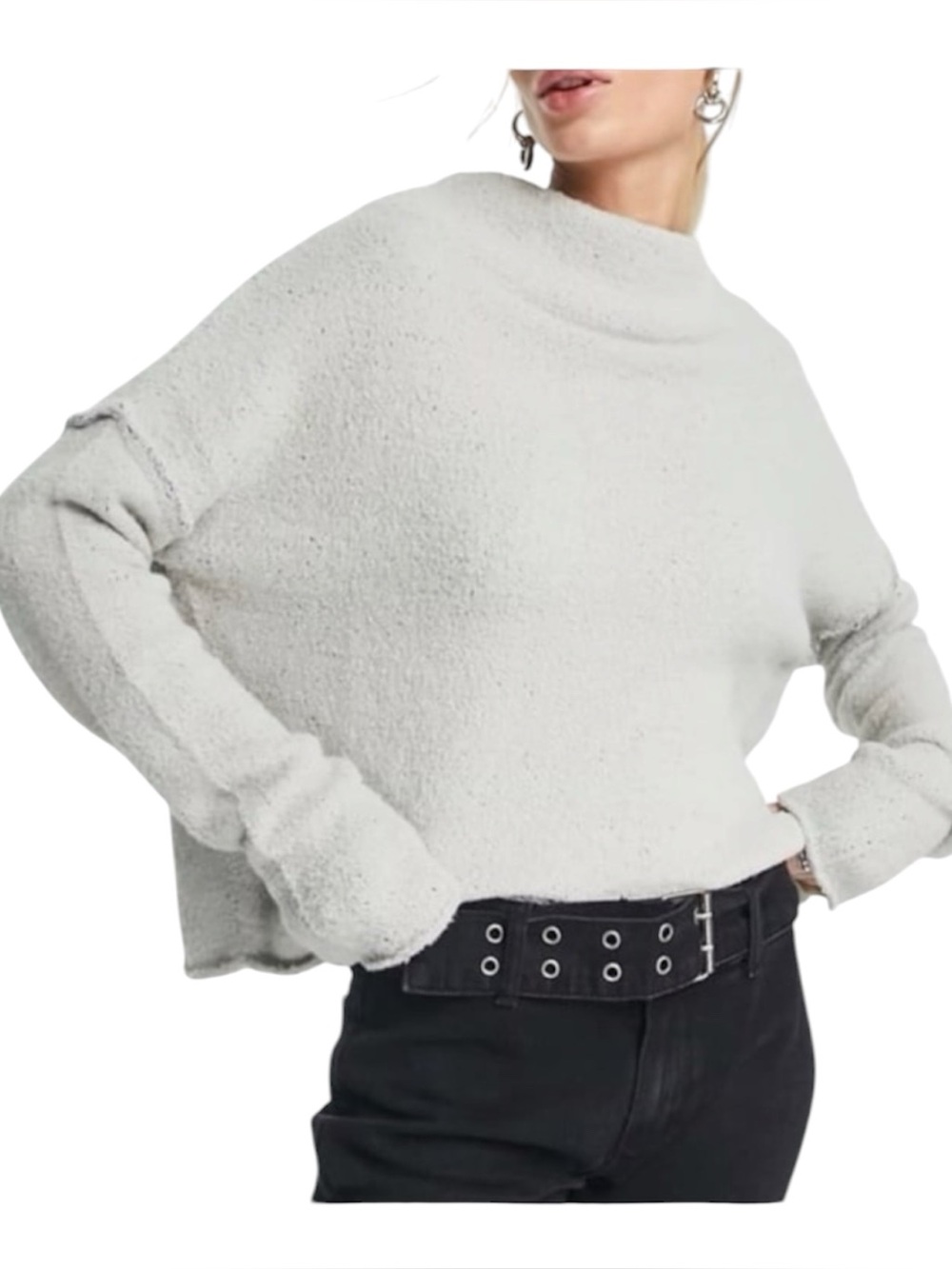 Free People Mock Neck Sweater S Oversized Slouchy Cozy Soft Cropped Boho Casual